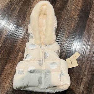 NWT White and Silver Polka Dot Puffer Vest